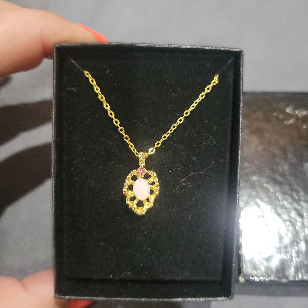 Vintage Ronte Genuine Ruby and Opal Pendant Necklace 18" chain New gift